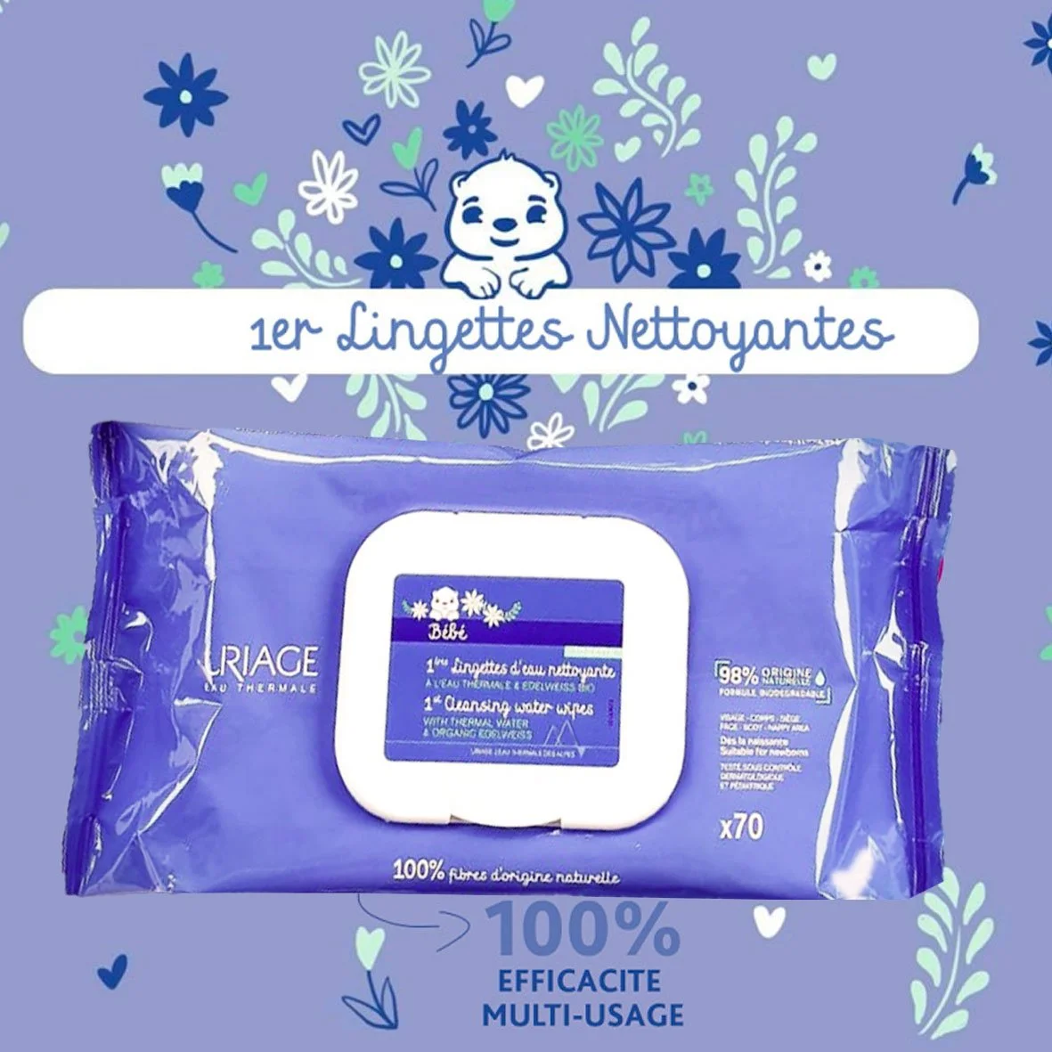 URIAGE Bébé 1ÈRE Lingettes d’Eau Nettoyante – Image 2